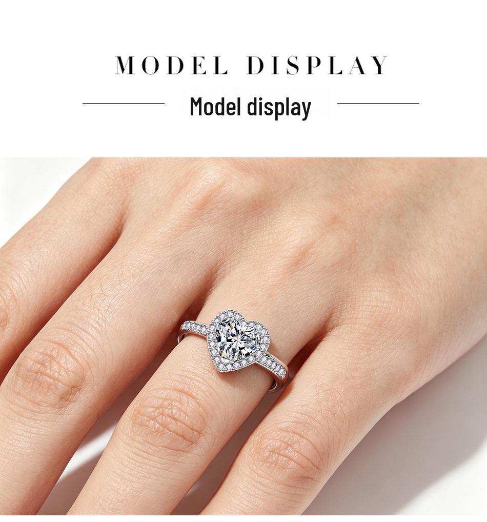 S925 Sterling Silver 1.2 Carat Heart-Shaped Moissanite Ring with Certificate