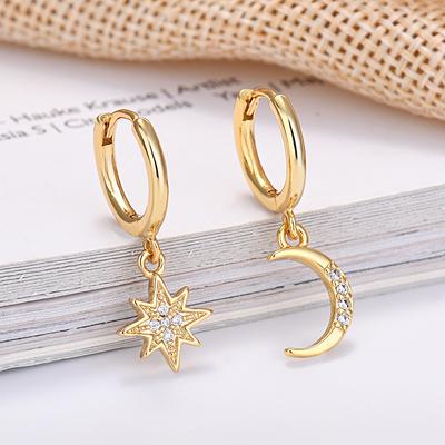 Minimalist Crystal Zirconia Stars Moon Huggie Hoop Earrings For Women Trendy Stainless Steel Circle Earrings Punk Rock Zircon