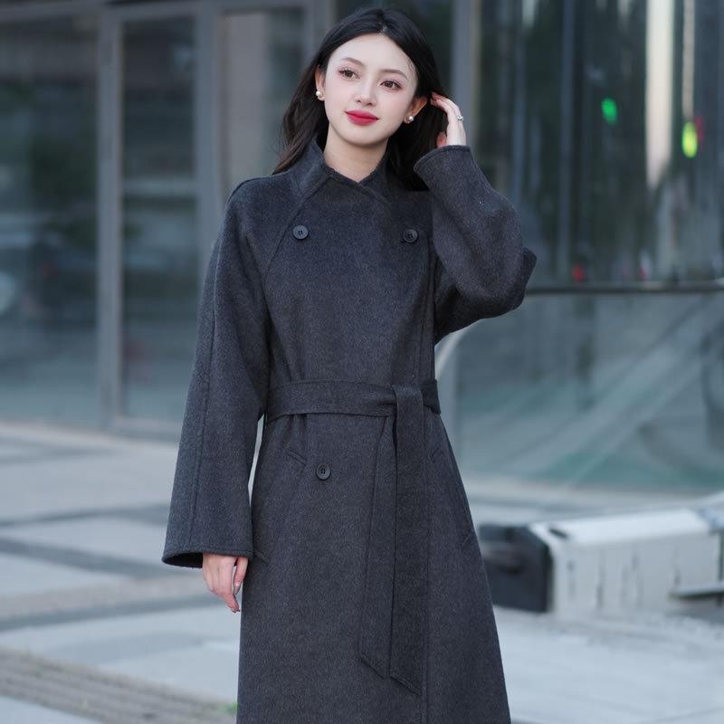 2025 Winter Korean Style Women's Double-Sided Wool Coat with Stand Collar