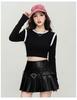 Spring Women's T-shirt Long Sleeved Base Shirt 2026 Slim Fit Knitted Sexy Versatile Thin Top