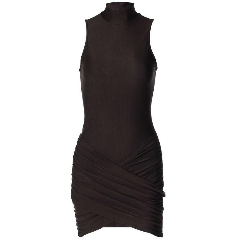

Ruched Silm Half Turtleneck Bodycon Dress Back Zipper Coffee S