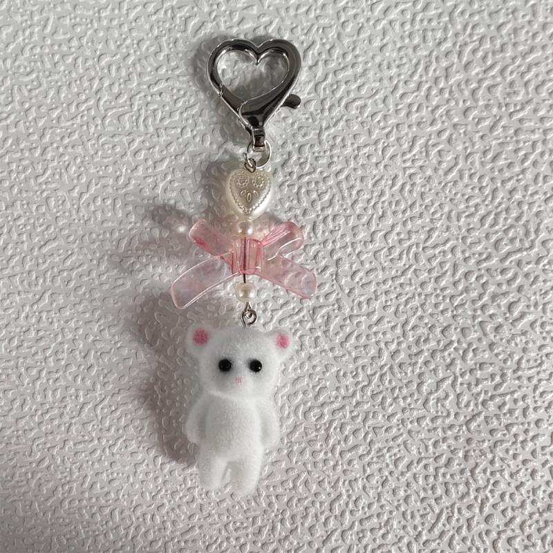 Handmade Bowknot Keychain Bear Cat Pendant Keyring Fashionable Bows Phone Lanyard Ornament Accessory for Keys Bag Purse