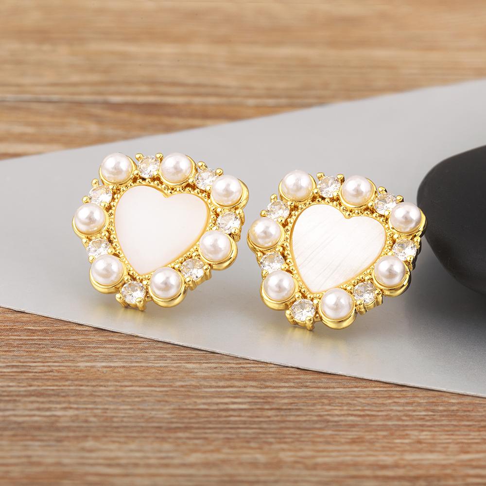 

Nidin New Design Romantic Love Heart Shape Inlaid Pearl Charm Earrings 4 Styles For Women Girl Luxury Ear Jewelry Accessories