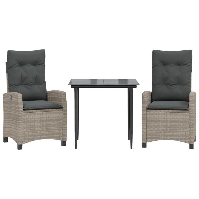 VidaXL 3pcs Garden Dining Set Light Grey Cushions Poly Rattan 3212842