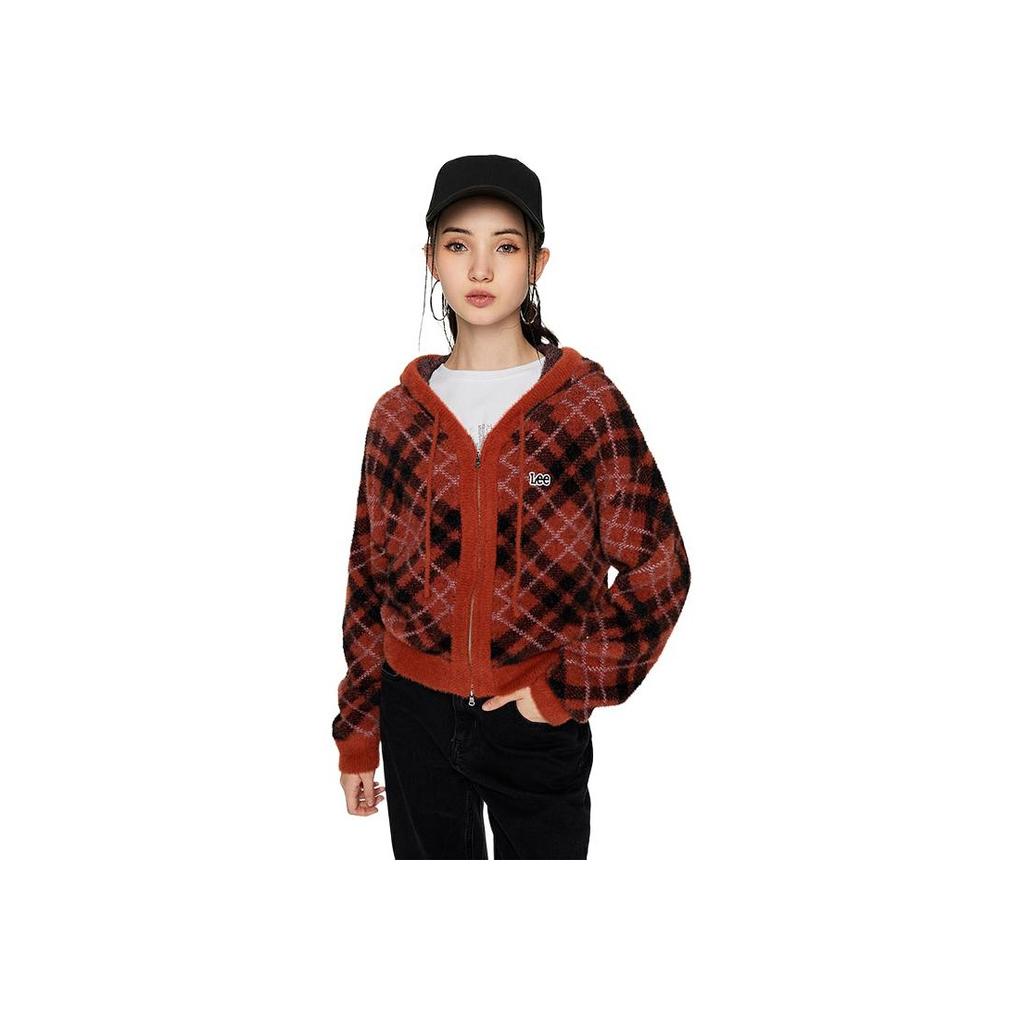 Lee Plaid Zipper Hooded Cardigan Jacket Women jackets Red-Brown LWT006667203330ANG000