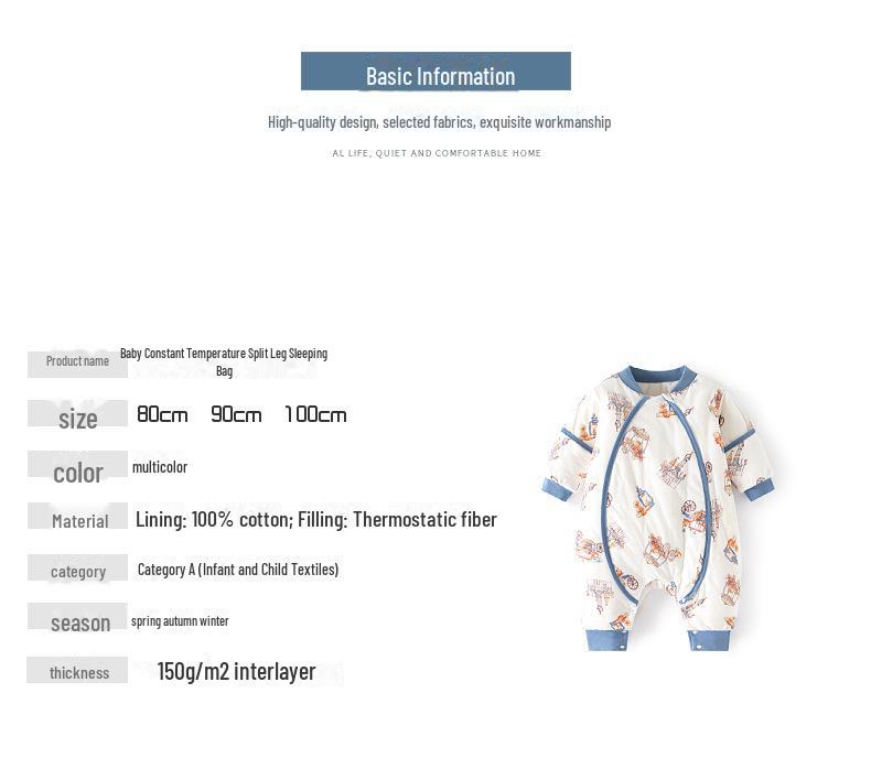 Newborn Anti-Kick Split Leg Sleeping Bag - Thick, Padded, and Zippered for Autumn and Winter