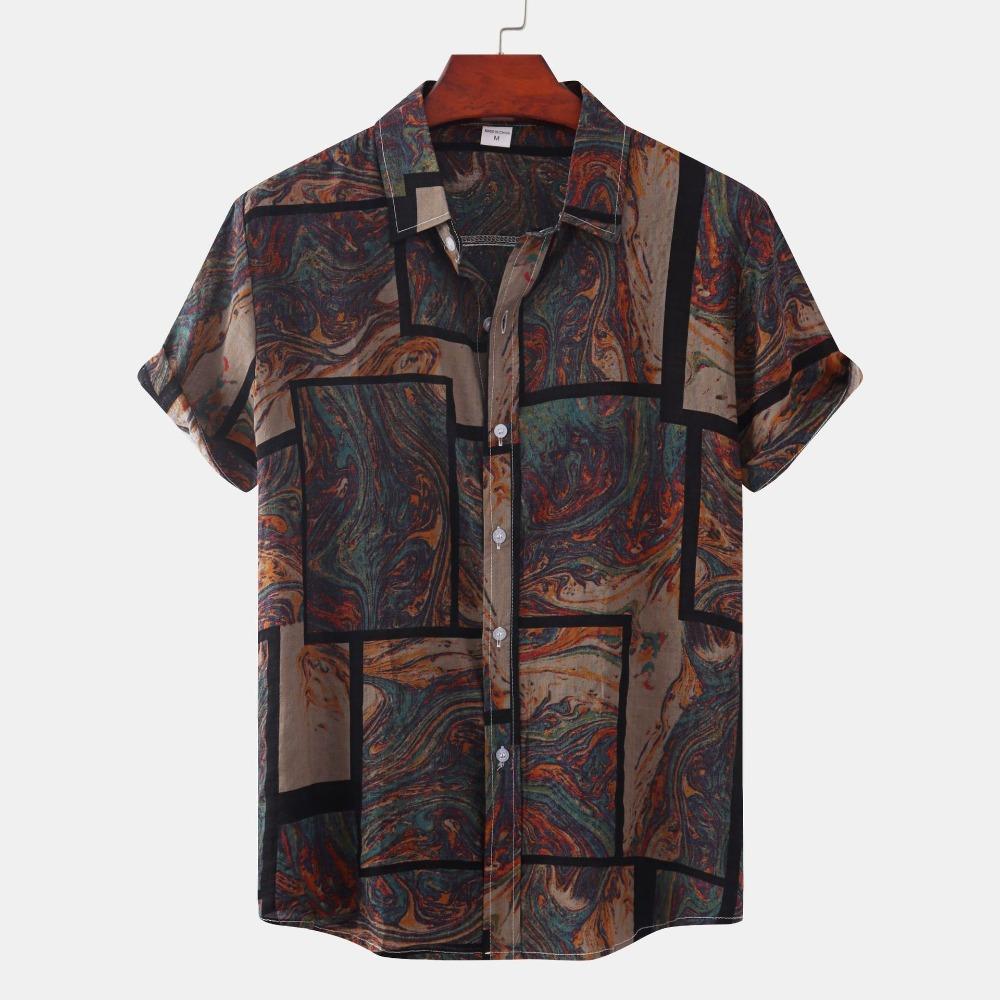 2026 Summer New Printed Short Sleeved Men's Flower Shirt with Quick Drying Pattern
