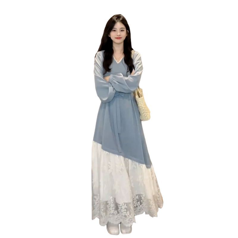 French Style Long Dress With Lace Paneling For Casual Wear In Spring 2026