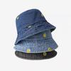 Japanese Simple Smiley Face Embroidered Denim Fisherman Hat Girl Harajuku Vintage Pot Hat Korean Version Spring and Summer Sun Protection Sun Hat Man