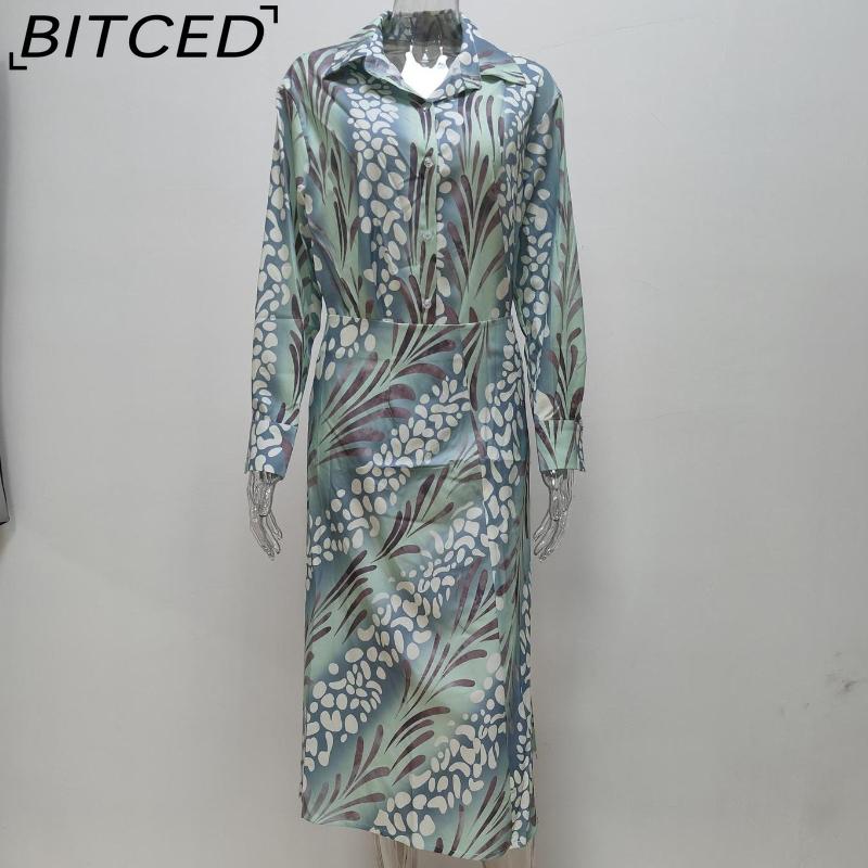 BITCED Damen Sommer Elegant Bedrucktes Hemd mit Kragen und langen Ärmeln und hochtaillierter Rock Mode-Set