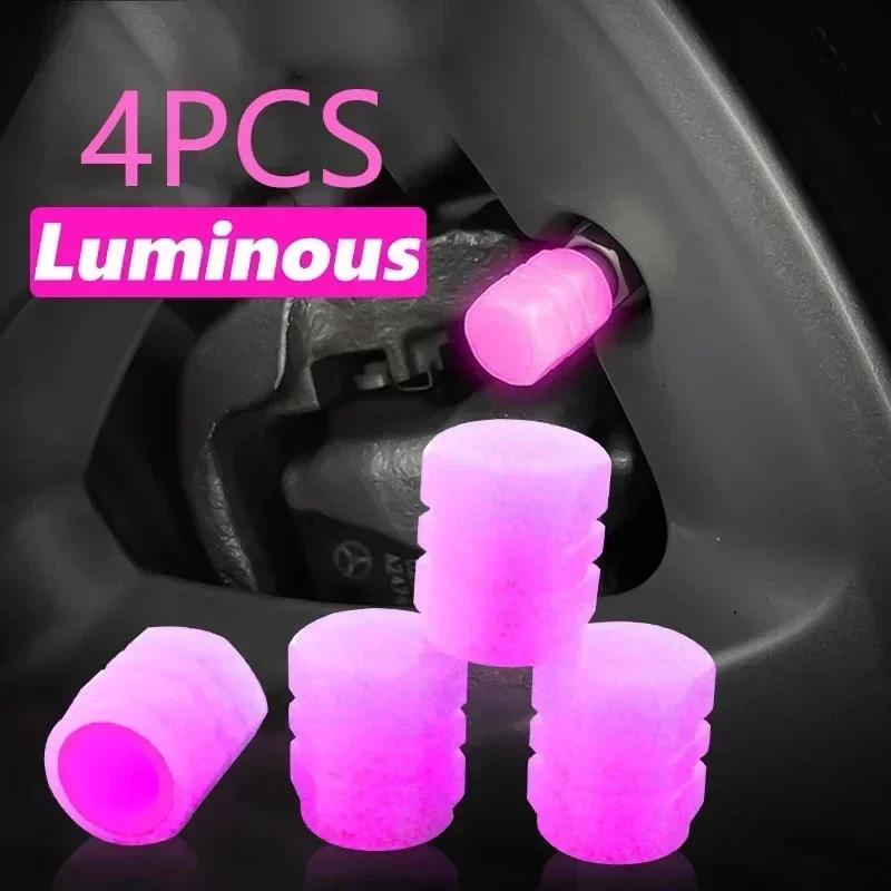 4PCS Luminous Tire Valve Cap Universal Auto Motorcycle Bike Wheel Nozzle Dustproof Tyre Valve Stem Fluorescent Car Accessories