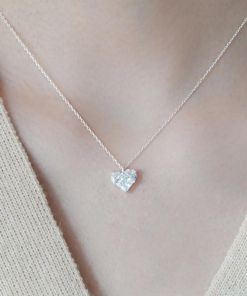 Alleun Silver 925 Cubic Heart Pendant Chain Bold Silver Necklace