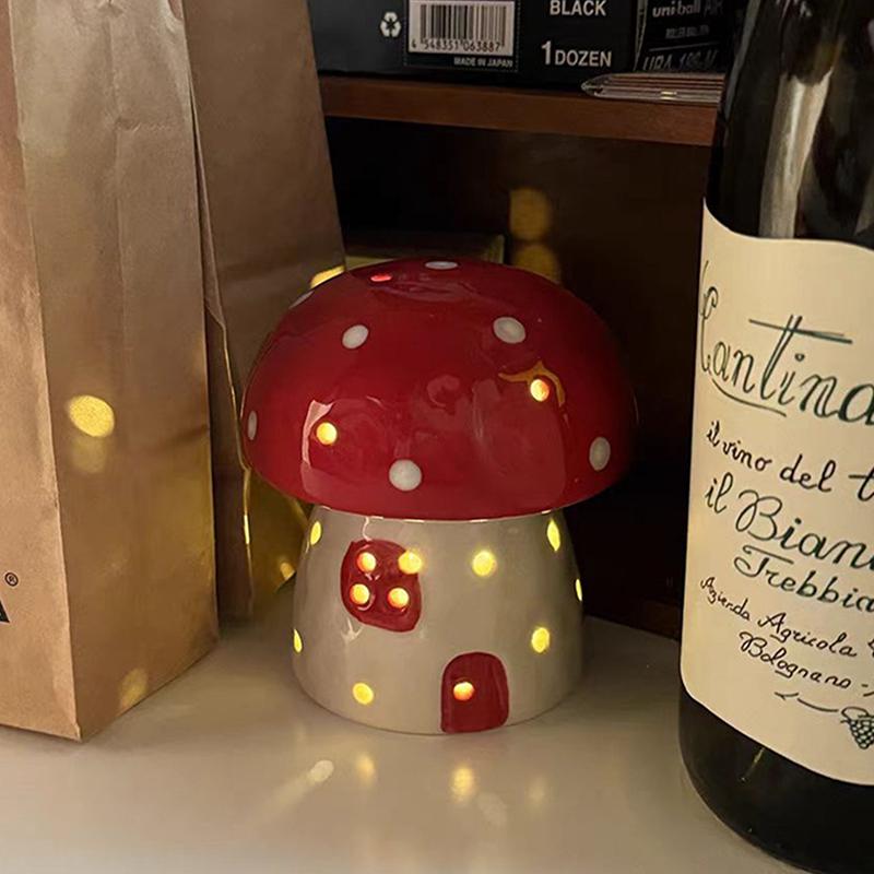 Lâmpada de Noite Criativa Pequena de Cogumelo Luz de Cabeceira Decoração de Casa Cerâmica Fofa Lâmpada de Noite de Cogumelo Presente de Aniversário