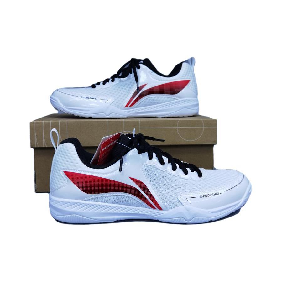 New LiNing Cushioned Wear-Resistant Slip-Resistant Low-Top Table Tennis Training Shoes Unisex White Red APTU005-3