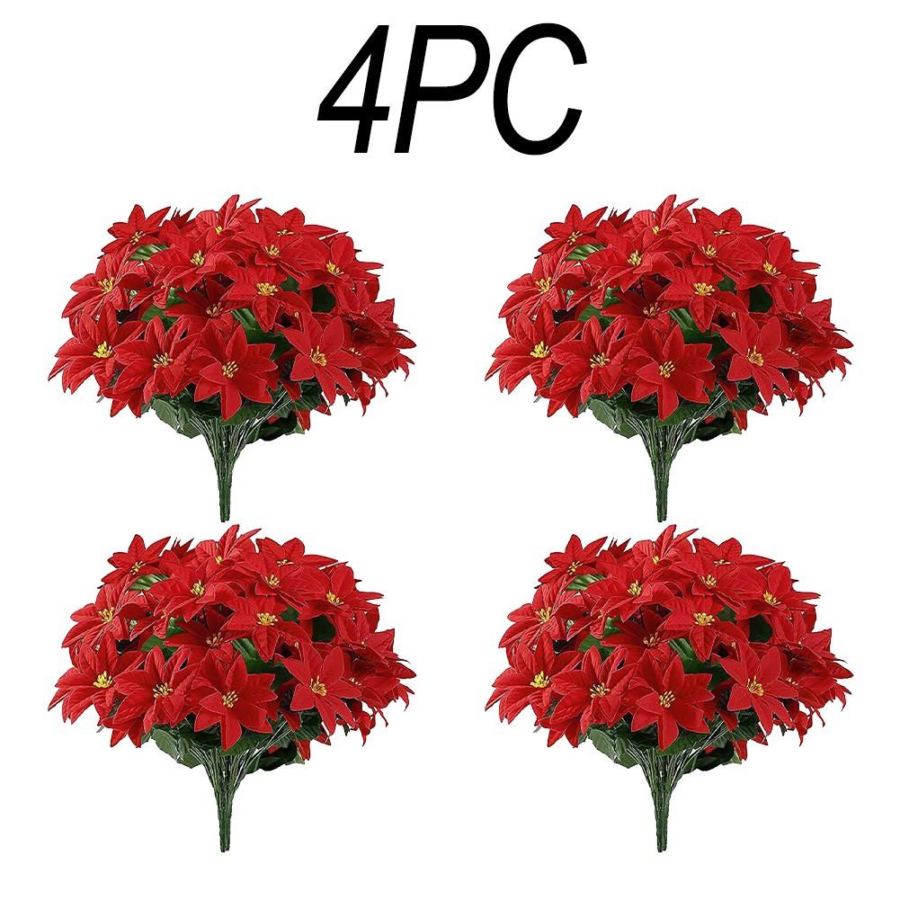

Set of 4 Red Decorative Flowers for Indoor Outdoor Christmas Decor