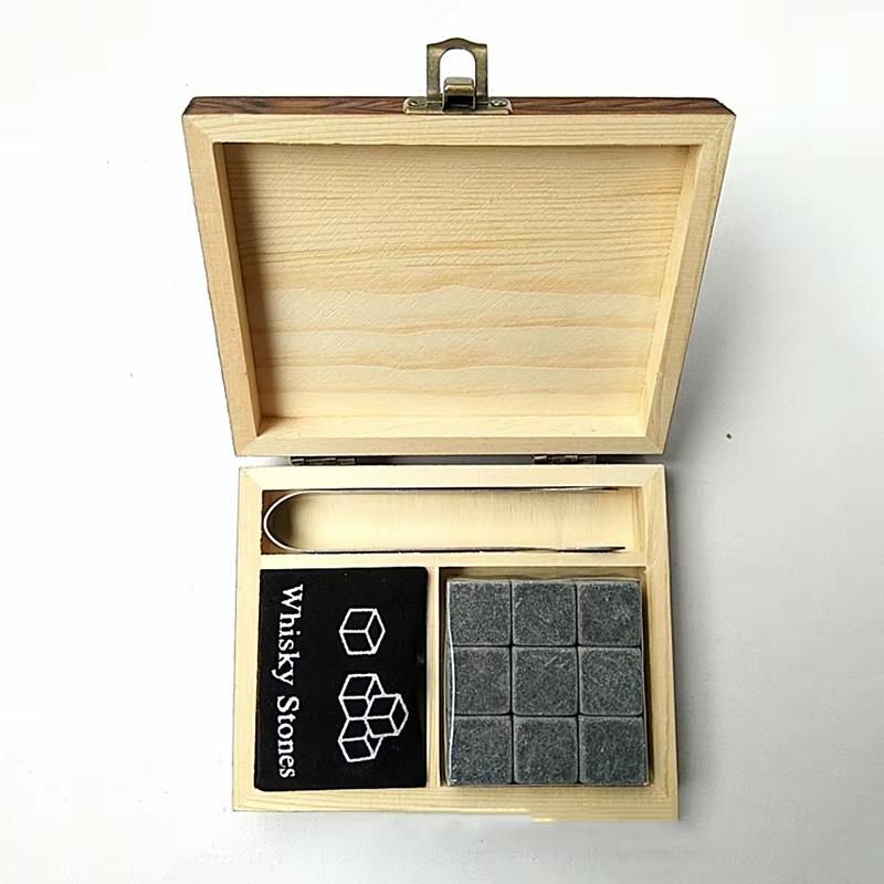 

Whisky Stones Gift Set 9 Pcs Natural Granite Whiskey Chilling Stones with Wooden Box Tongs Velvet Pouch Cocktails Bar Gift