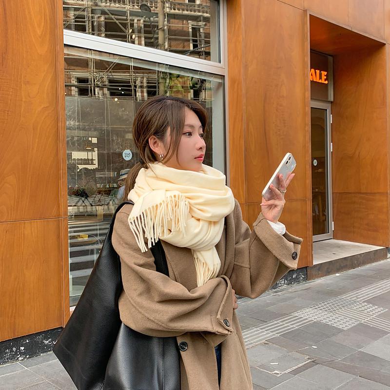 White Cashmere Scarf: Thickened, Solid Color, Versatile for Women & Men, Perfect for Autumn & Winter