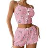 European Floral Bow Design Strappy Shorts Pajama Set