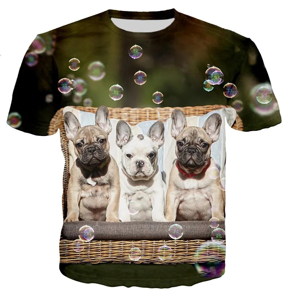 Sommer Rundhals Französische Bulldogge 3D Druck Top Modisch Lässig Kurzärmelig Herren und Damen Unisex T-Shirts