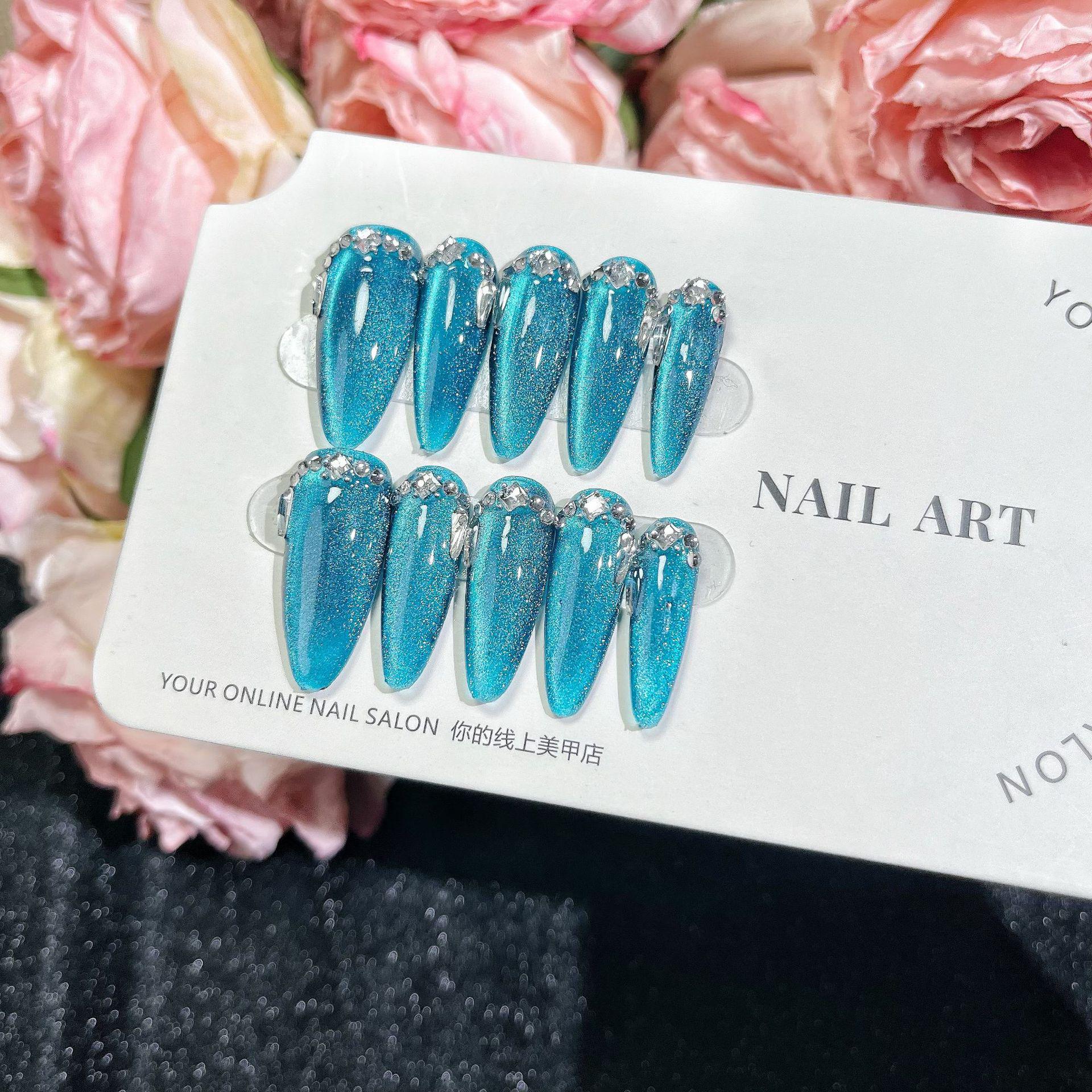 

Ручная работа, носимые накладные ногти «кошачий глаз» - Съемные супер-блестящие наклейки для ногтей Small