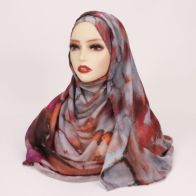 Watercolour Floral Printed Modal Breathable Soft Cotton Rayon Muslim Hijab Viscose Woven Islamic Turban Modal Women Shawls Scarf