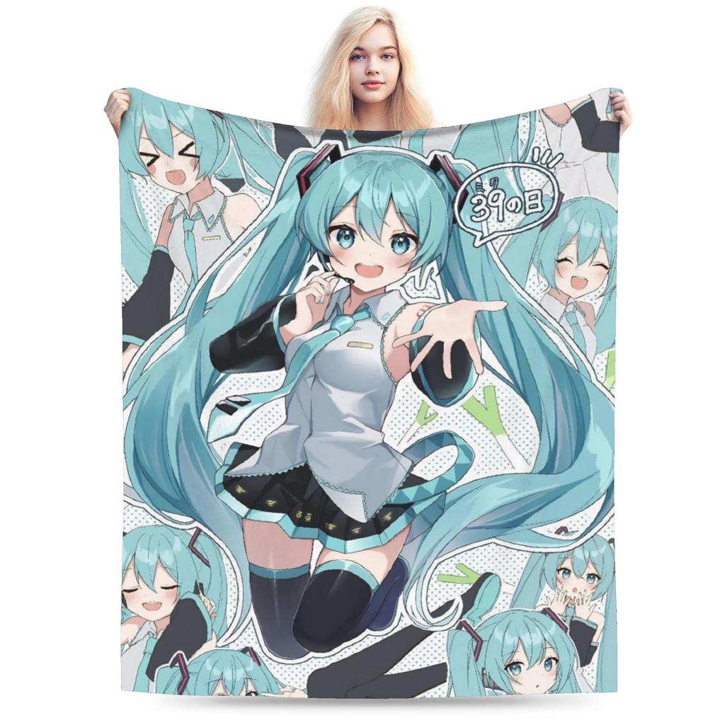 Hatsune Miku Anime Blanket Fleece Printed Multi-function Warm Throw Blanket for Home Travel Bedspread