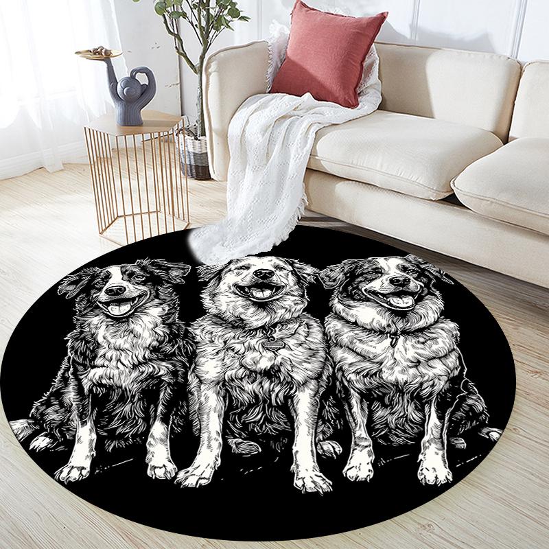 Black Australian Shepherd pattern round rug,Carpet Rug for Living Room Bedroom Playroom ,Non-slip Floor Mat,Holiday Gifts and Birthday Gifts.