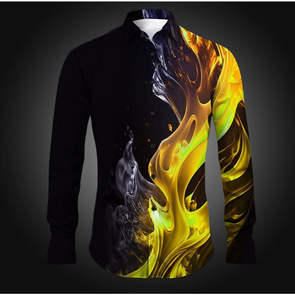 Herren Flammenprint Langarmshirts Lässiger Cardigan Neue Knöpfe Urlaubsmode Hemden