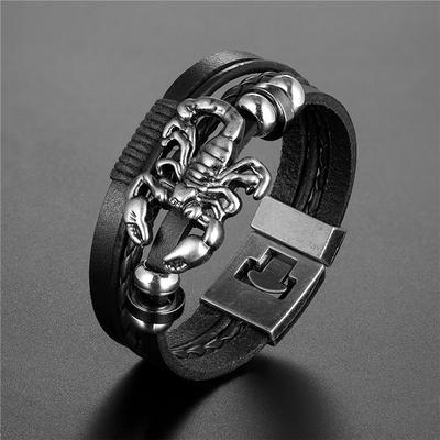 Nuovo braccialetto in pelle intrecciata retrò fatto a mano da uomo, braccialetti multistrato vintage, gioielli da uomo Scorpione, Pulseira Feminina Tz611
