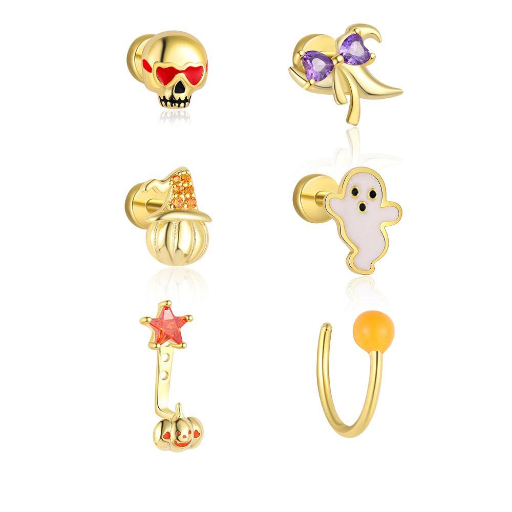 925 Sterling Silver Halloween Skull Ghost Knot Butterfly Stud Earrings | Spooky Holiday Earrings for Women