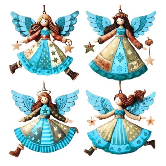 Tre Engel Julepynt Rustikk Gårdshus Engeldekorasjoner Juletre Hengepynt for Ferie Hjemmedekor