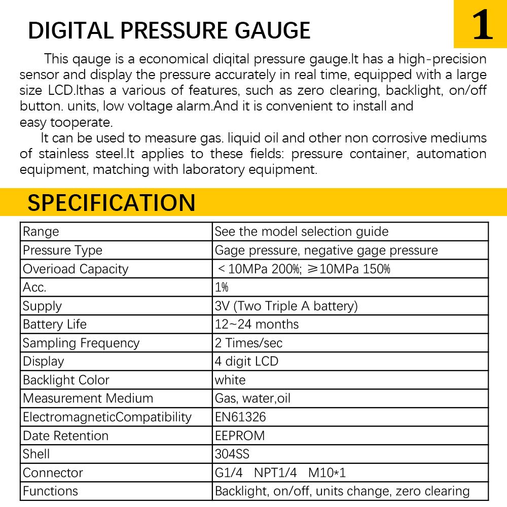 Digital Pressure Gauges Oil Hydraulic Pressure Gas Water Liquid Fuel Manometer 3V 250BAR/25Mpa 2 Points Thread Tester Meter