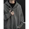 Men's Gray American Retro Thick Knit Hooded Sweater - Winter Heavyweight Lazy Style Inner Layer Hoodie Jacket