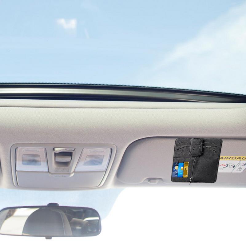 Car Visor Storage Organizer PU Leather Automobile Visor Document Holder Car Document Pockets Multifunctional Car Interior