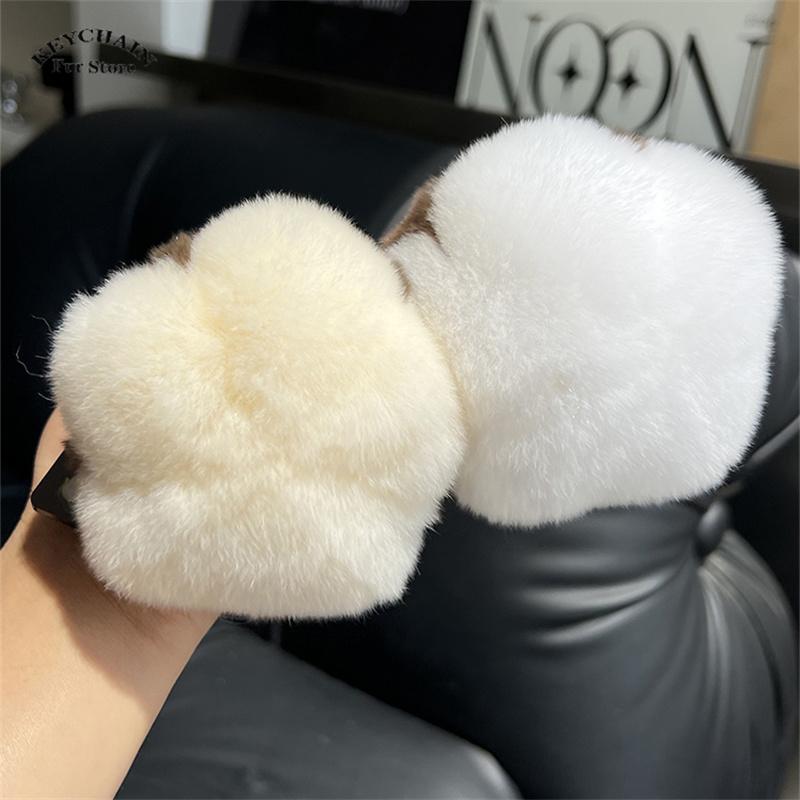 New Keychain Car Key Ring Pendant Bag Funny Cute Rabbit Fur Cotton Bolls Keychains Backpack Xmas Cute Gift For Friends Kids