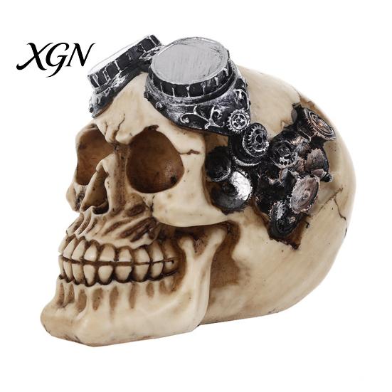 Halloween Prank Props Hip-hop Headphone/Steampunk Skull Figurine, Resin Skeleton Statue, Vintage Ornament for Party Haunted House & Home Decors