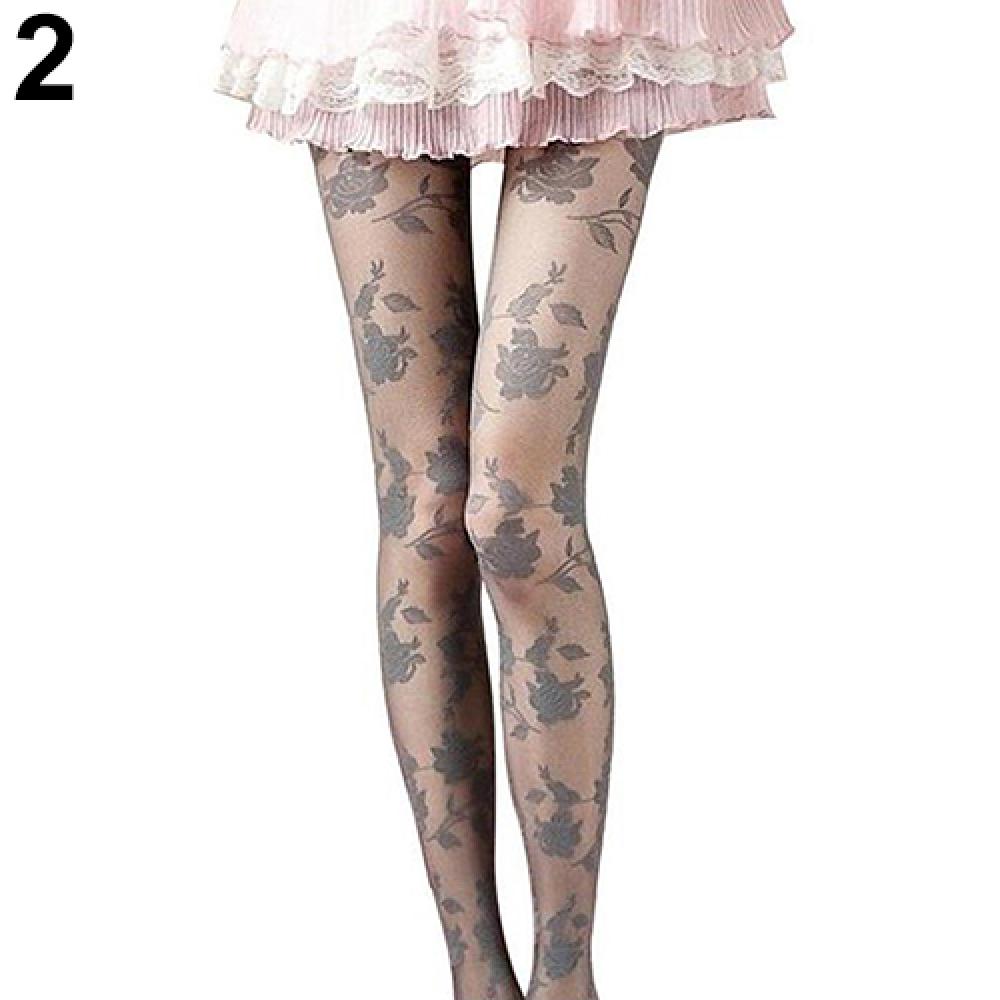 Fashion Rose Pattern Tight Lace Pantyhose Women Sexy See-through Stockings Tights Leggings серый