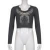 Y2k Fairy Grunge Diamonds Graphic Print Crop Top Autumn Long Sleeve Slim Fit Pullovers Tees Women Vintage White Crop Top Clothes