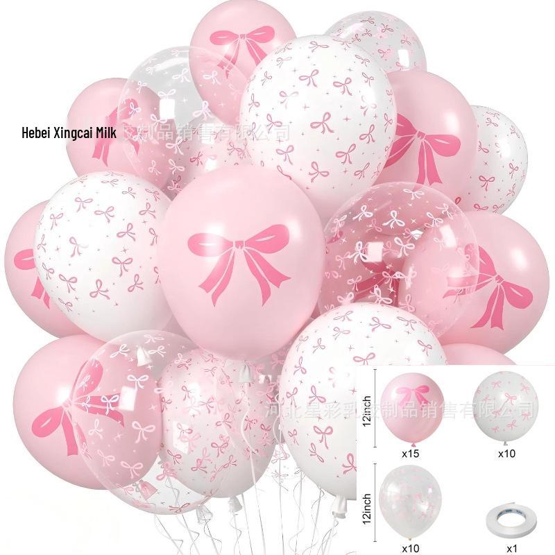 Pink Bow Print 12-inch Sequin Balloons for Girl's Birthday Party Decor