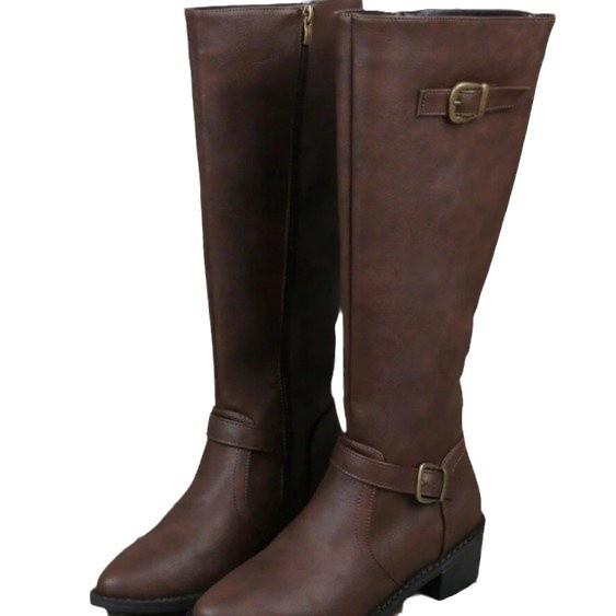 European and American style knight boots new women's square root European and American tall knight boots belt buckle solid color thick heel