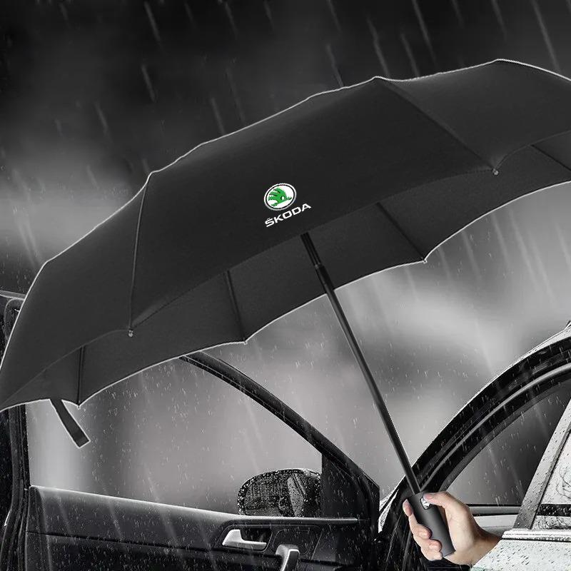 1Pcs Windproof Rain Fully Automatic Compact 3 Folding Umbrella Car Accessories For Skoda Octavia MK2 MK3 2 3 A7 Fabia Karoq Kodiaq Superb Rapid Kamiq