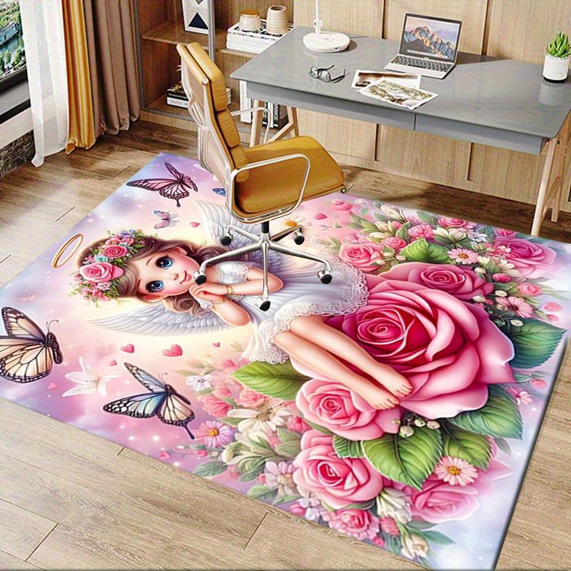 Office Carpet Angelic Guardian Angel with Flowers and Butterflies Sofa Rug, Chair Mat Protec