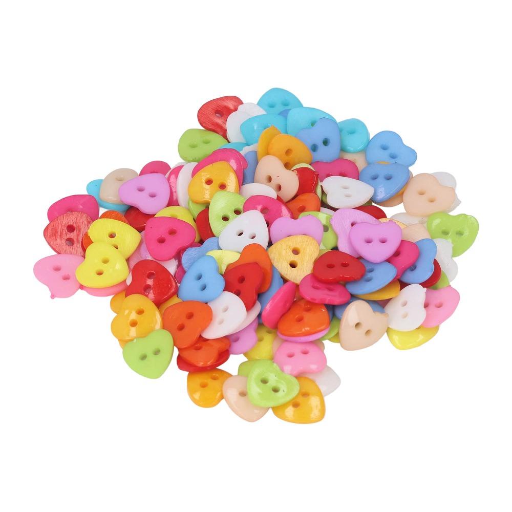 200pcs Multicolor Heart Shaped Buttons 2 Holes Resin Heart Buttons Decorative Buttons  For Sewing