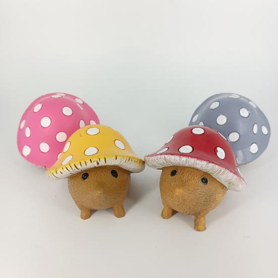 4 Stück/Set Garten Igel Statue Harz Igel mit Pilzkappe Wetterfeste Igel Figur für Feengarten Zuhause Terrasse Hof Dekoration