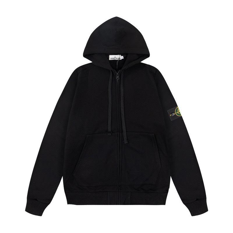 Trendy Stone Patch Zip-Up Cotton Hoodie