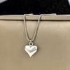 Silver Plated 3D Heart Pendant Necklace & Hoop Earring Jewelry Set, Minimalist Box Chain Set for Women