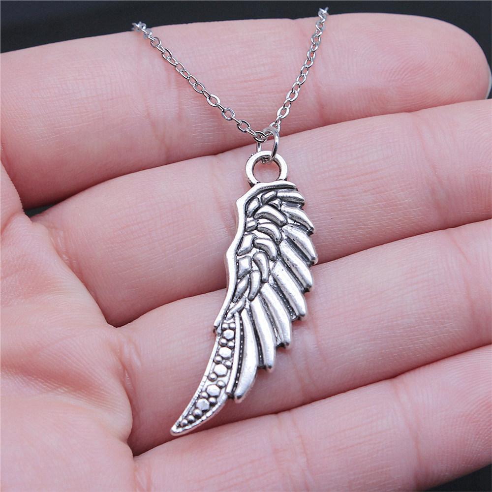 Peach Heart Angel Wings Sweet Pendant Antique Silver Metal Boys Collar Necklace High Quality Gift