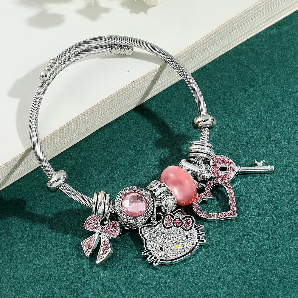 Hello Kitty Rosa Pandora Armband - Niedliches Cartoon-Katzen-Charme-Bügelarmband Schmuck