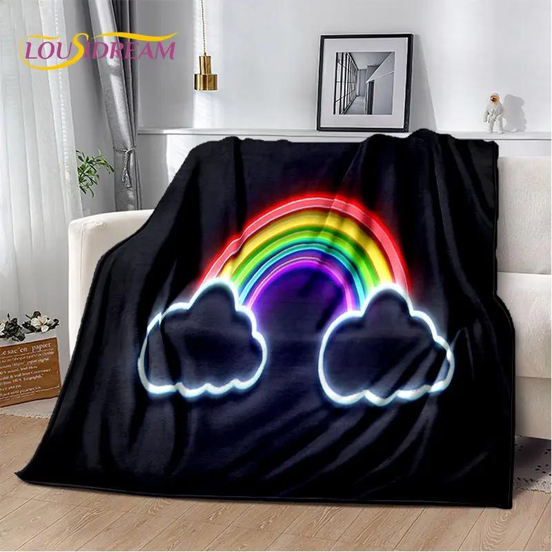 Pătură moale de pluș cu iluzie de culoare cromatică curcubeu, pătură de flanel pentru sufragerie dormitor pat canapea husă de picnic