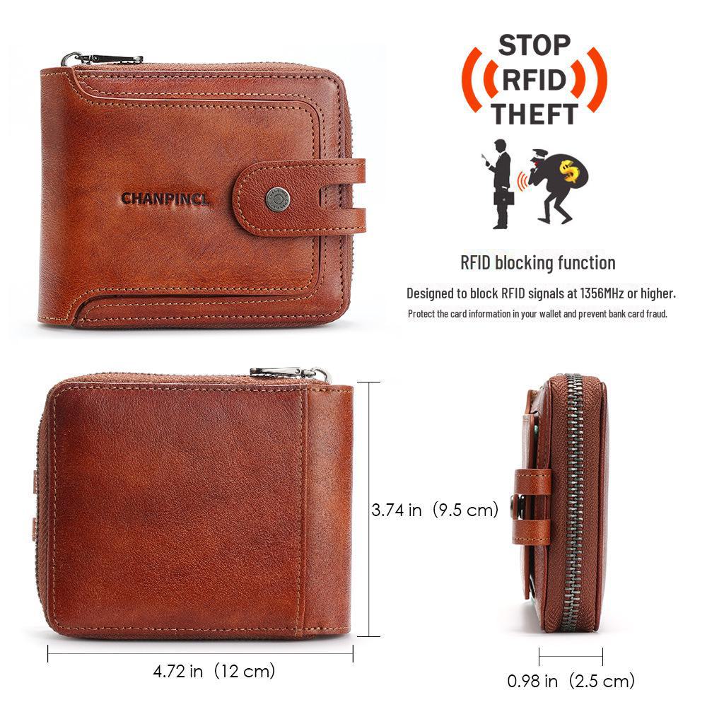 Men's Leather Wallet with Buckle and Zipper - Multifunctional, Coin Pocket Included